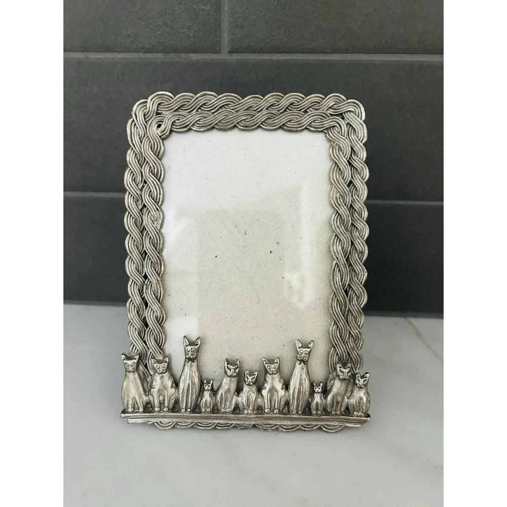 Pewter Picture Frame Felines 3X5 Tabletop Barron Cat Lady Kittens